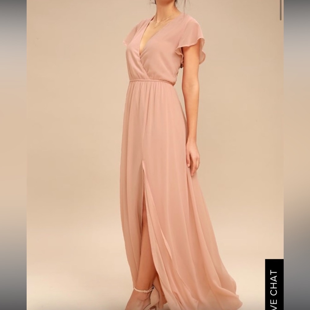 Lulus Blush Pink Maxi Dress Surplice V-Neck Flutter Sleeves w Slit
